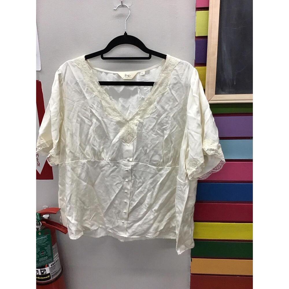 Me Jennie Garth women’s peasant blouse 1X cream velvety lace new HSN